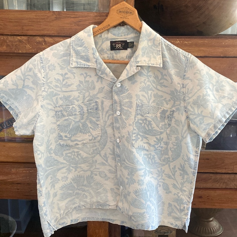 RRL Indigo Floral Linen-Cotton Camp Shirt